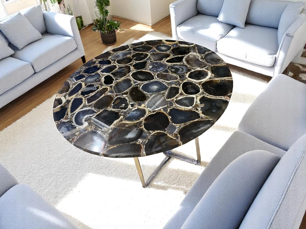 Black Agate Elegance: Stone Console Table Masterpiece