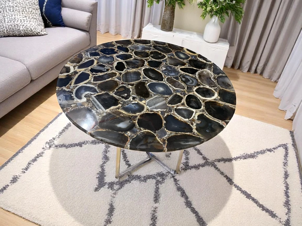 Stylish Oval Wood Epoxy Live Edge Coffee Table for Sale