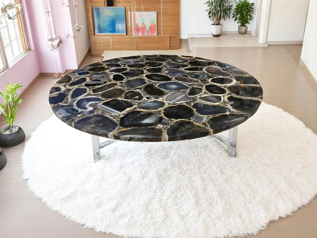 Black Agate Elegance: Stone Console Table Masterpiece