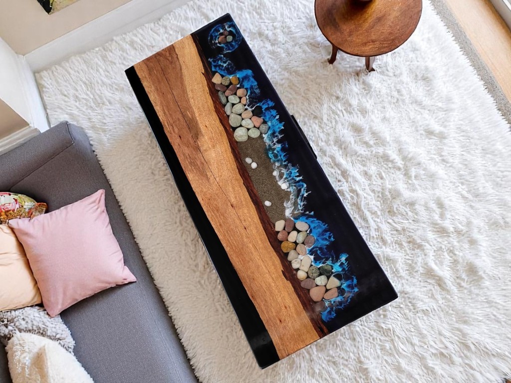 Black Epoxy Resin Ocean Table Beach Rectangular - Custom Order  