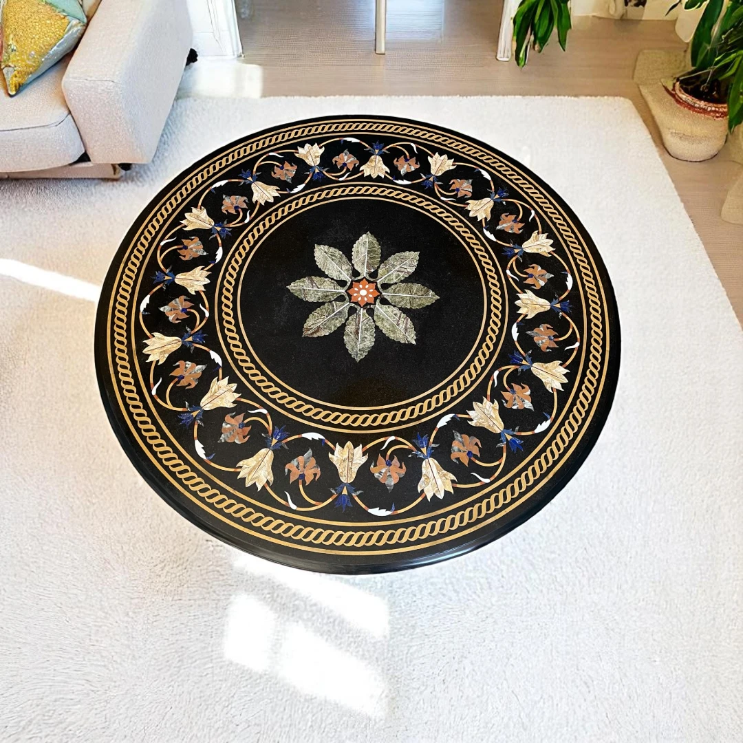 Black Marble Circular Console Coffee Table 
