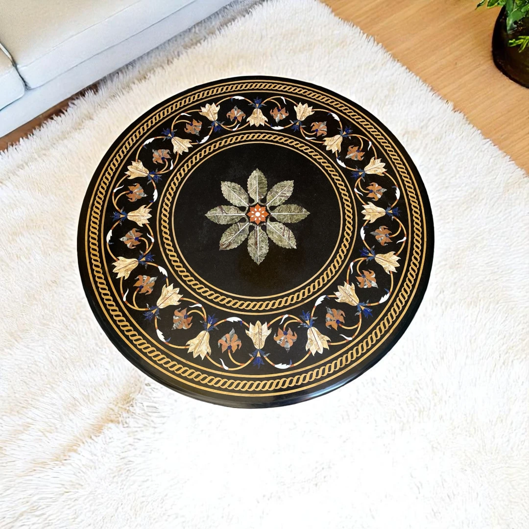Black Marble Circular Console Coffee Table 