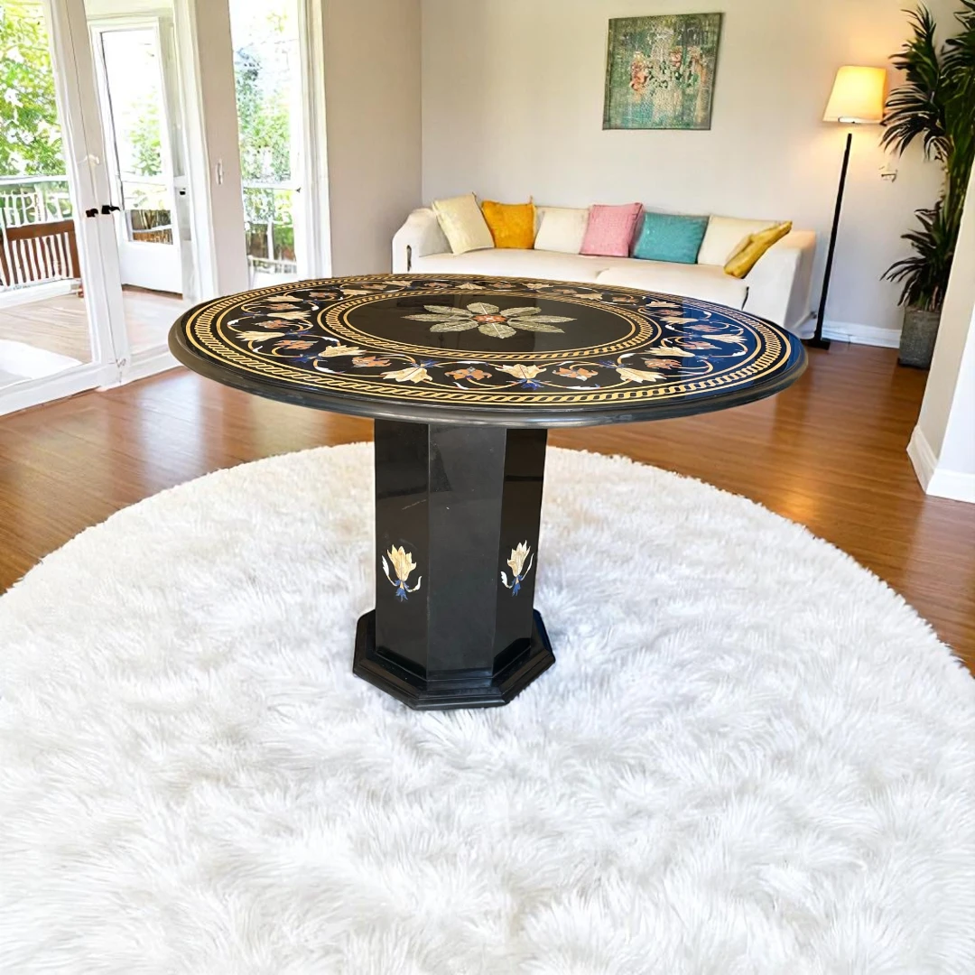 Black Marble Circular Console Coffee Table 