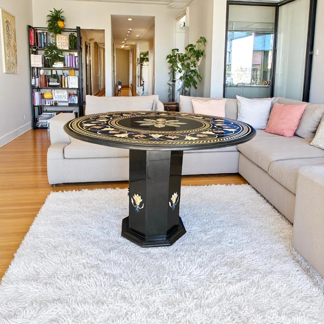 Black Marble Circular Console Coffee Table 