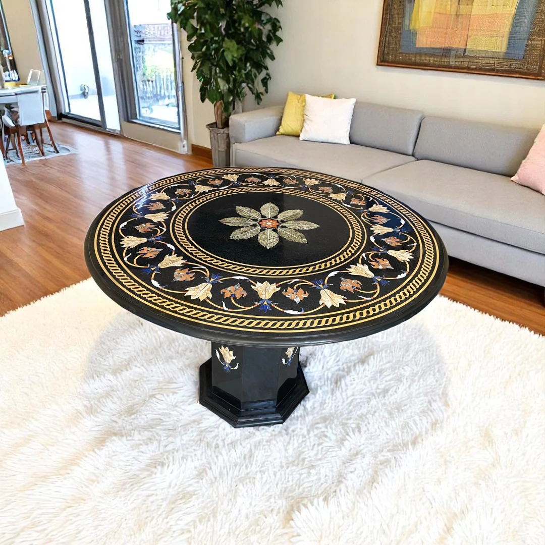 Black Marble Circular Console Coffee Table 