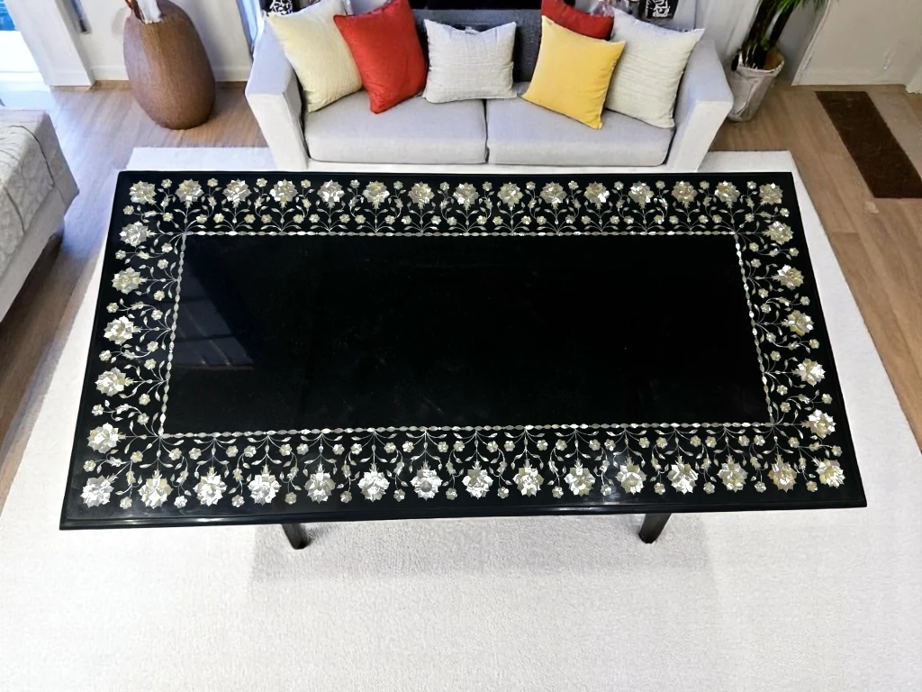 Black Marble Dinning Table : Pietradura Hardstone } Zero Shipping Cost