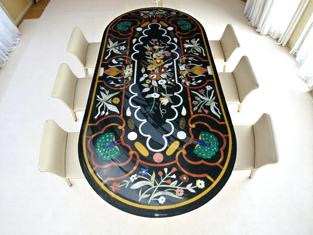 Black Marble Oval Dining Room Table Furniture 