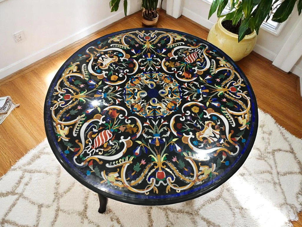 Round Marble Custom Table Stunning Floral Mop Decor 