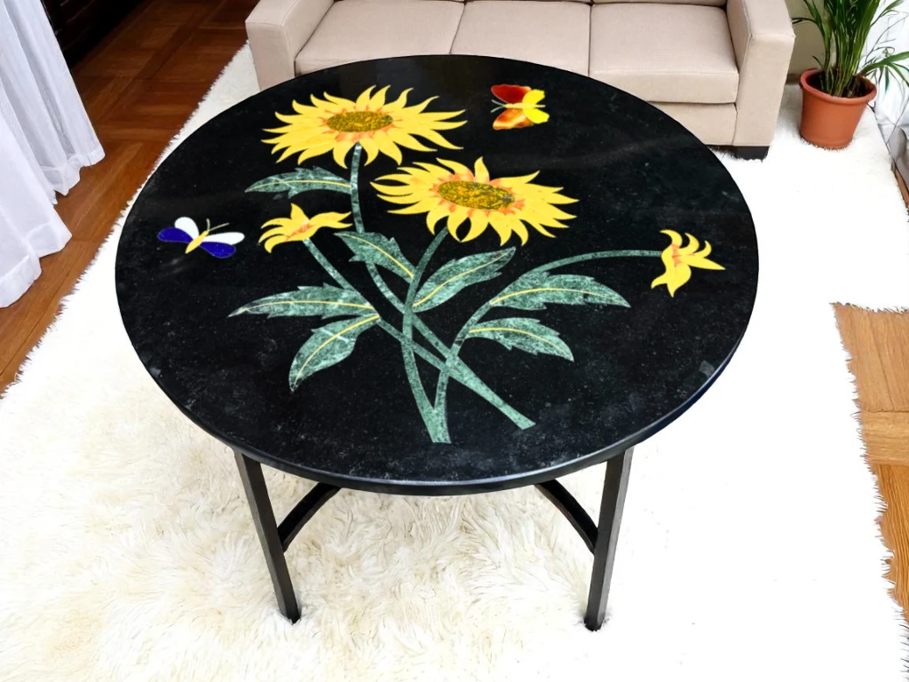 Custom Black Marble Top Round Table for Home Decor 