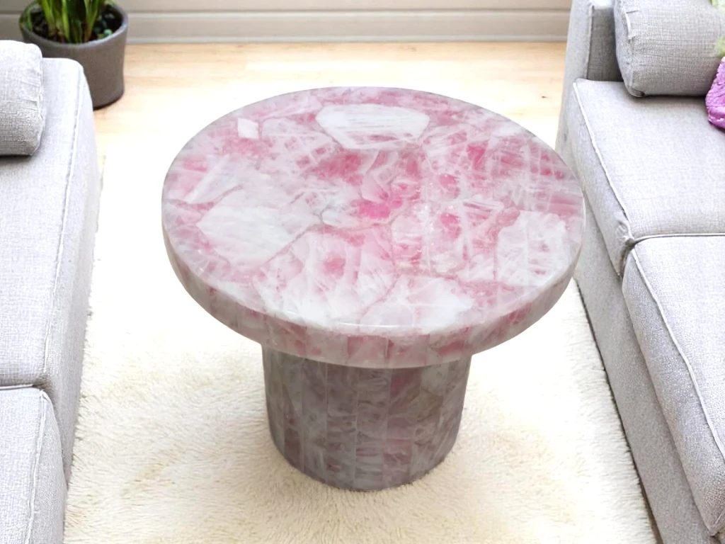 Custom Rose Quartz Countertop Table for Home - Vedant Artisans