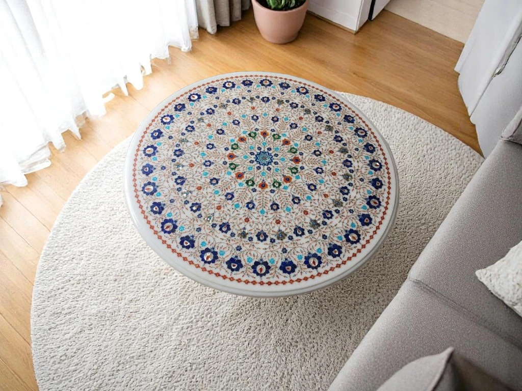 Decorative Marble Coffee Table – Hakik Stone Inlay for Living Room