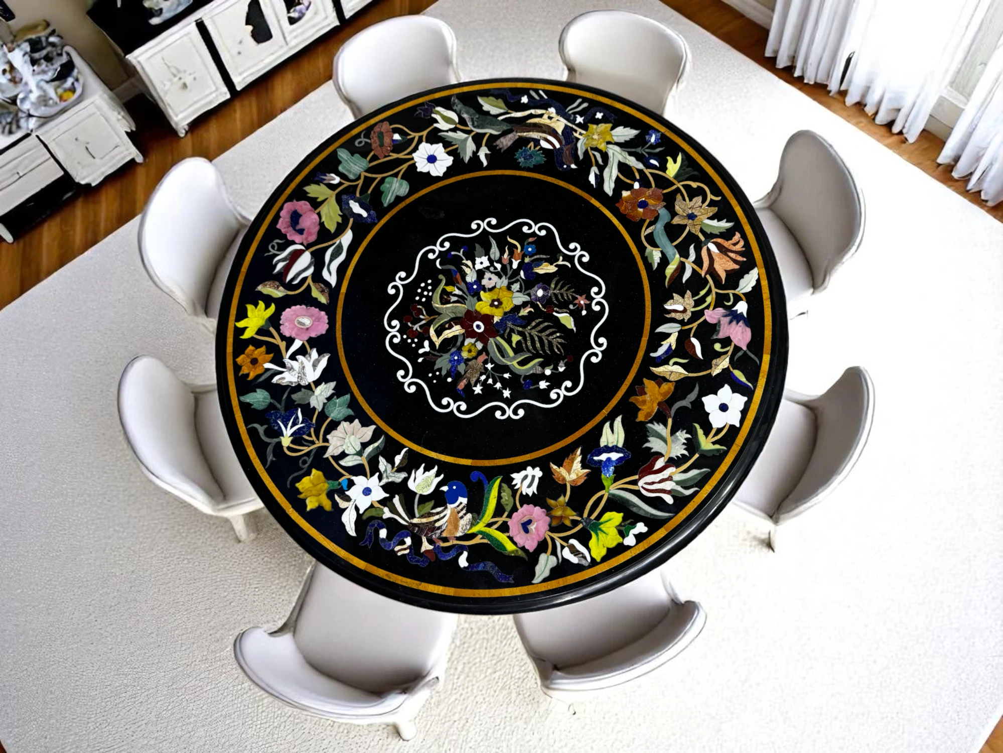 Gemstone Console Table with Mosaic Handmade Pattern