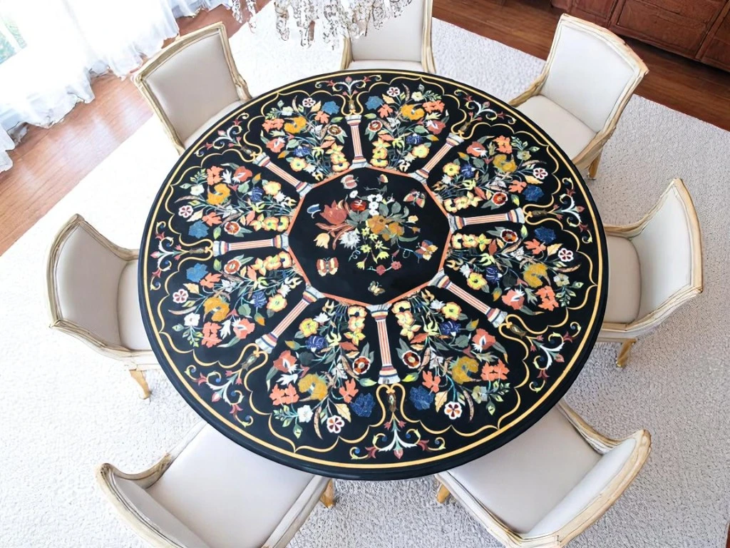 Elegant Black Marble Inlay Coffee Table 