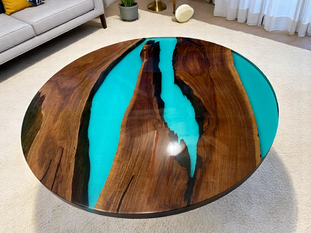  Epoxy Side Table for Living Room - Natural Acacia Wood