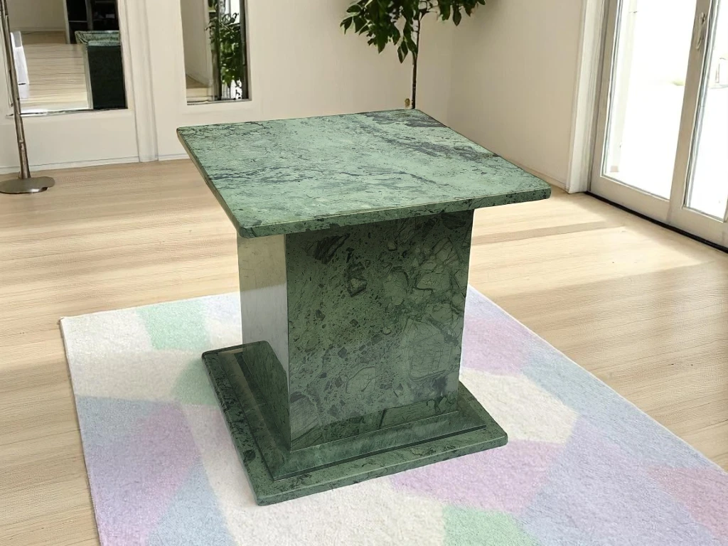 Green Marble Square Table with Intricate Mother of Pearl Stone Work