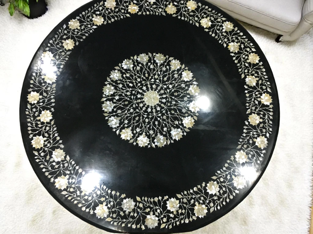 Handicraft Black Marble Round Coffee Table Exclusive Furniture 