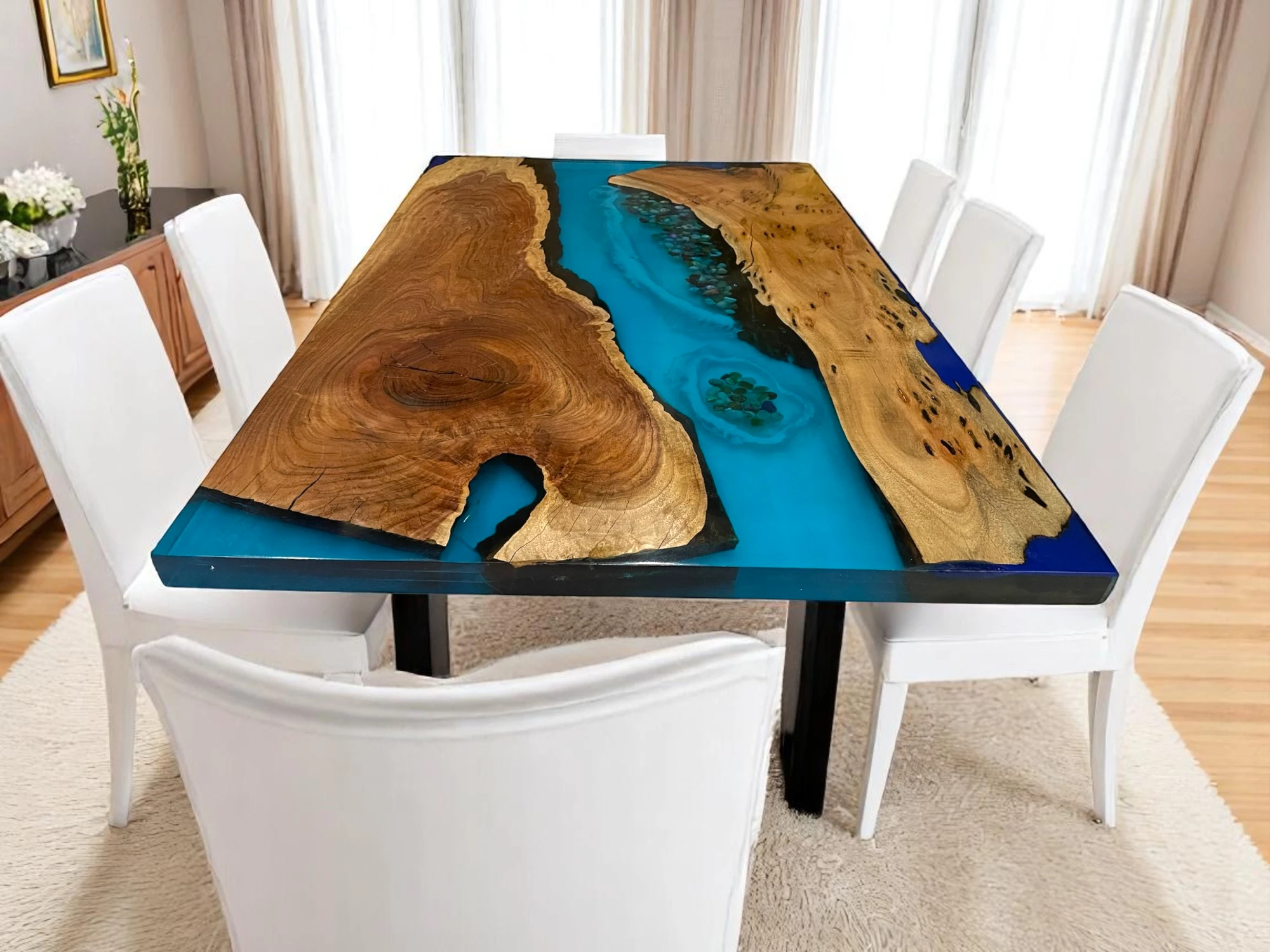 Handmade Epoxy Dining Table – Custom Acacia Wood Slab