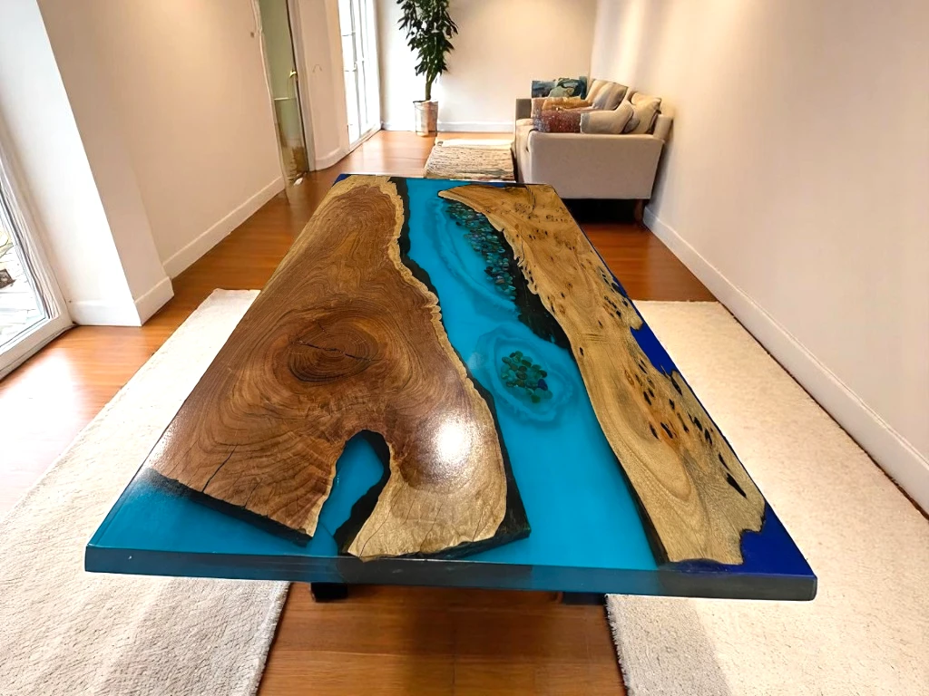 Handmade Epoxy Dining Table – Custom Acacia Wood Slab