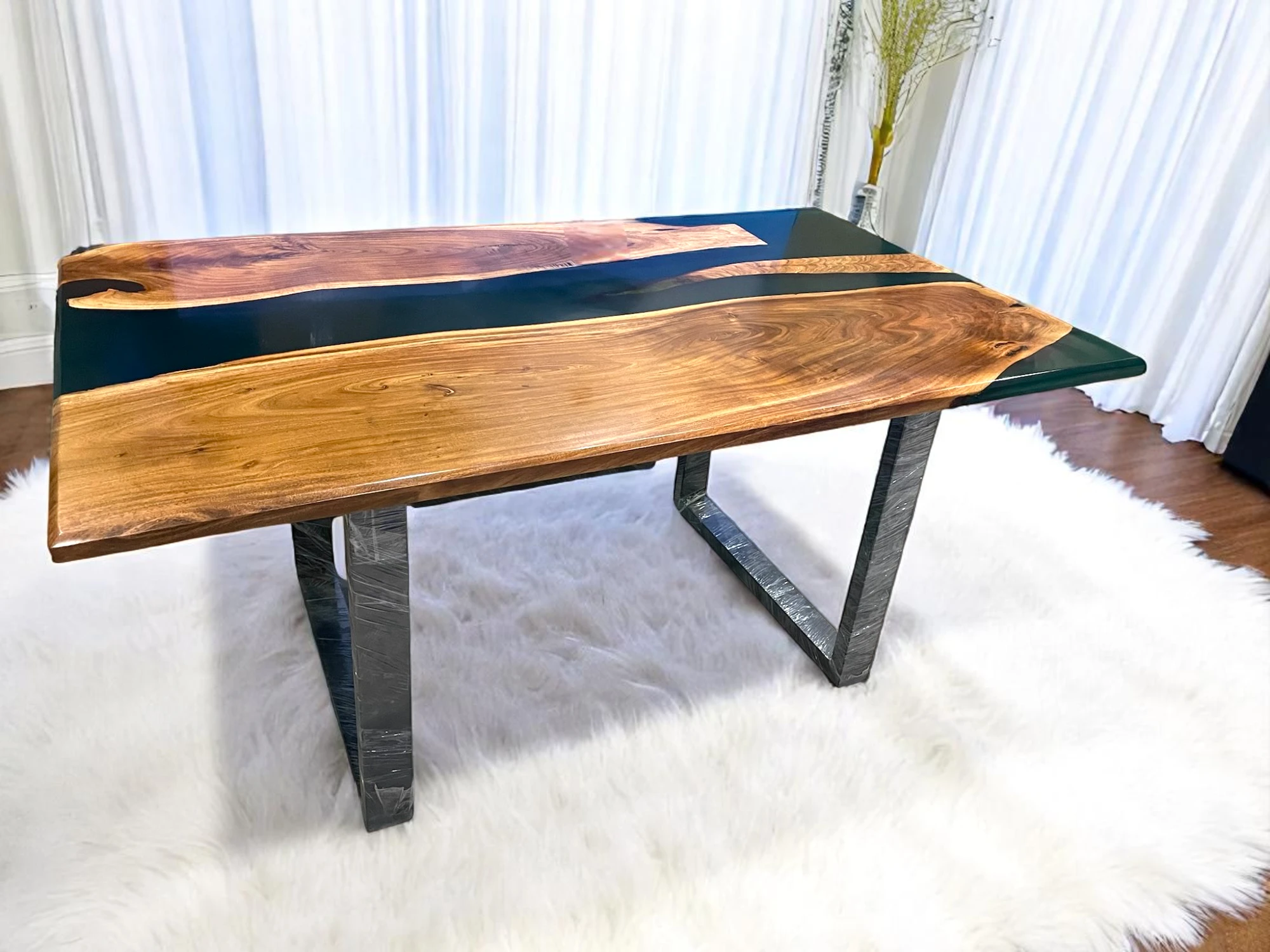 Handmade Green Epoxy Table Top with Acacia Wood : Custom sizes available