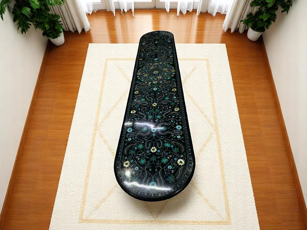 Large Marble Dining Table with Semi-Precious Stone Inlay