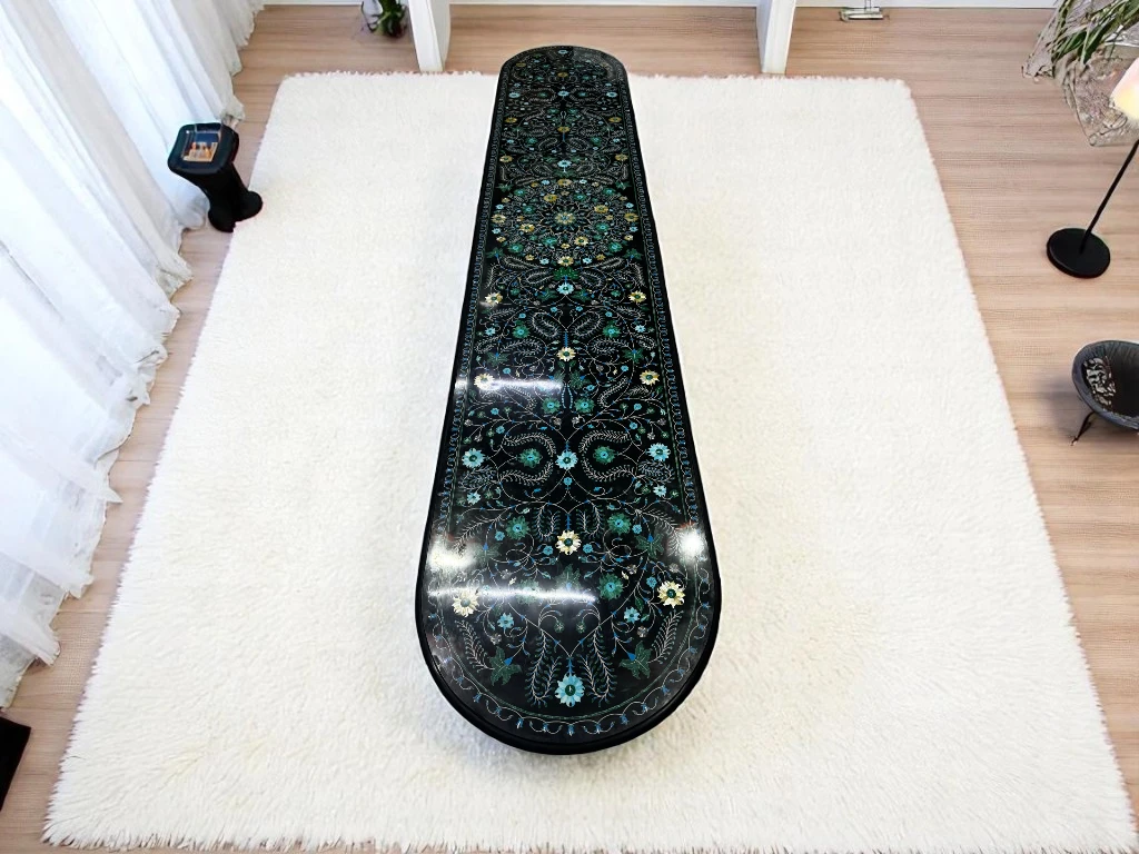 Large Marble Dining Table with Semi-Precious Stone Inlay