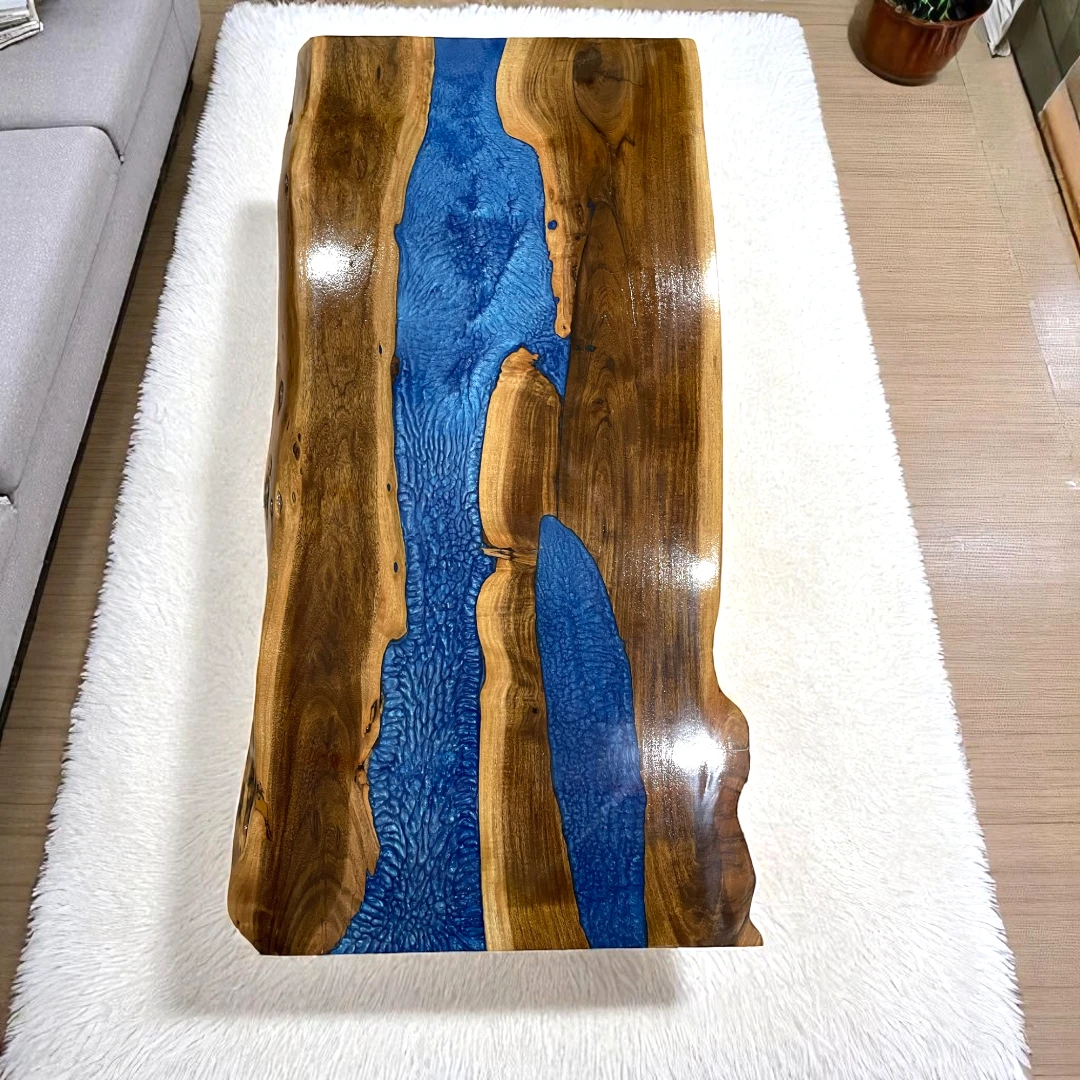 Live Edge Epoxy Blue River Table – Handmade Dining Beauty