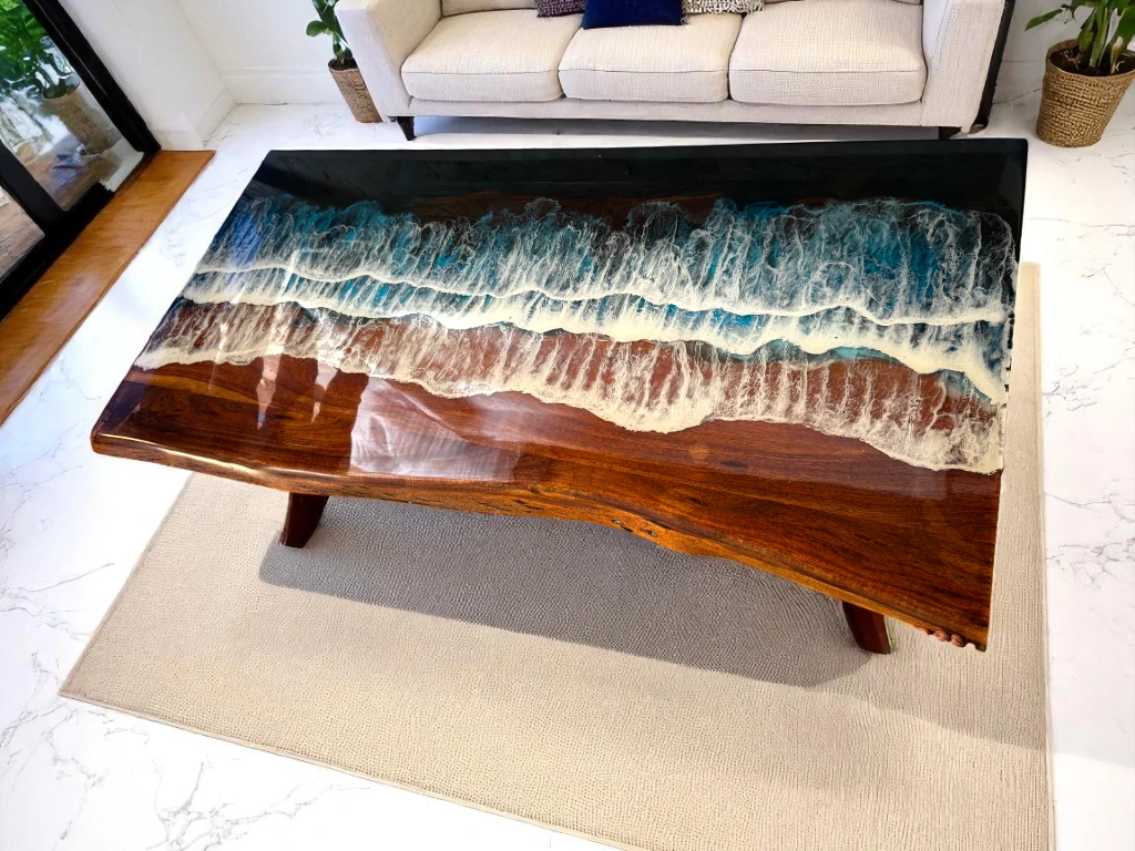 Live Edge Ocean Wave Epoxy Table – Free DHL Delivery