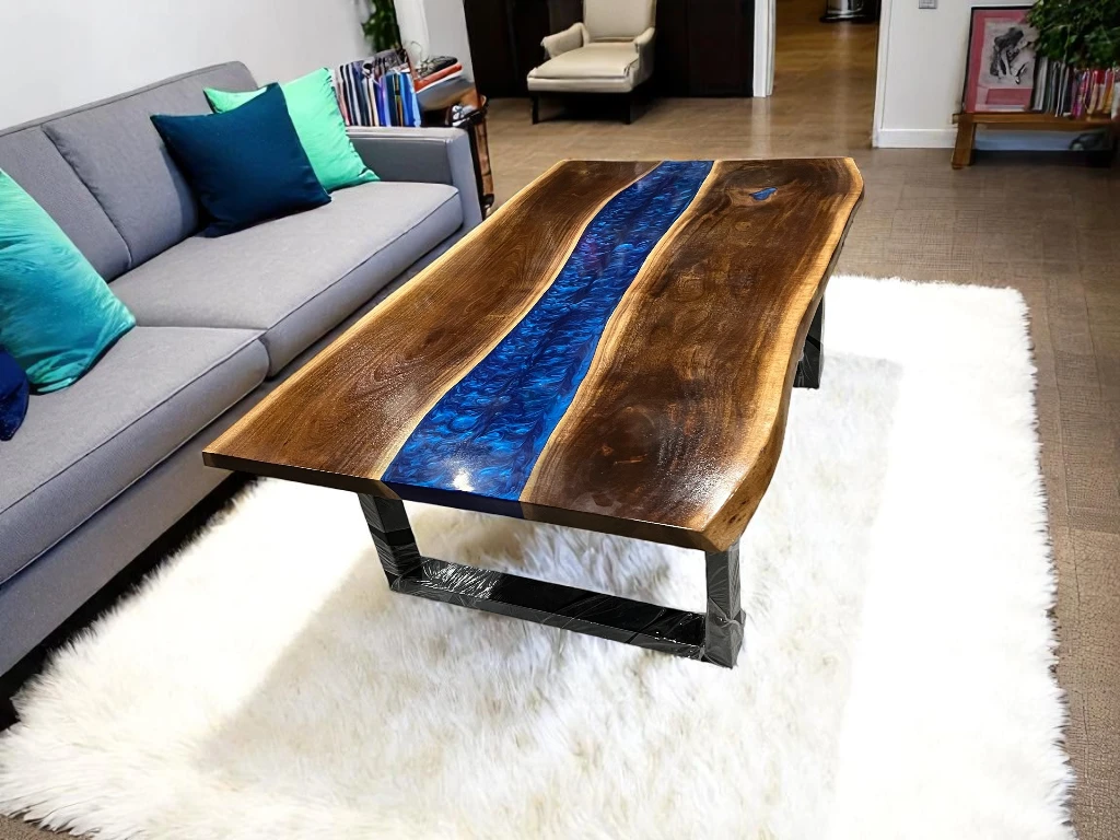 Live Edge Wood Epoxy Table Blue : Handcrafted and Personalized 