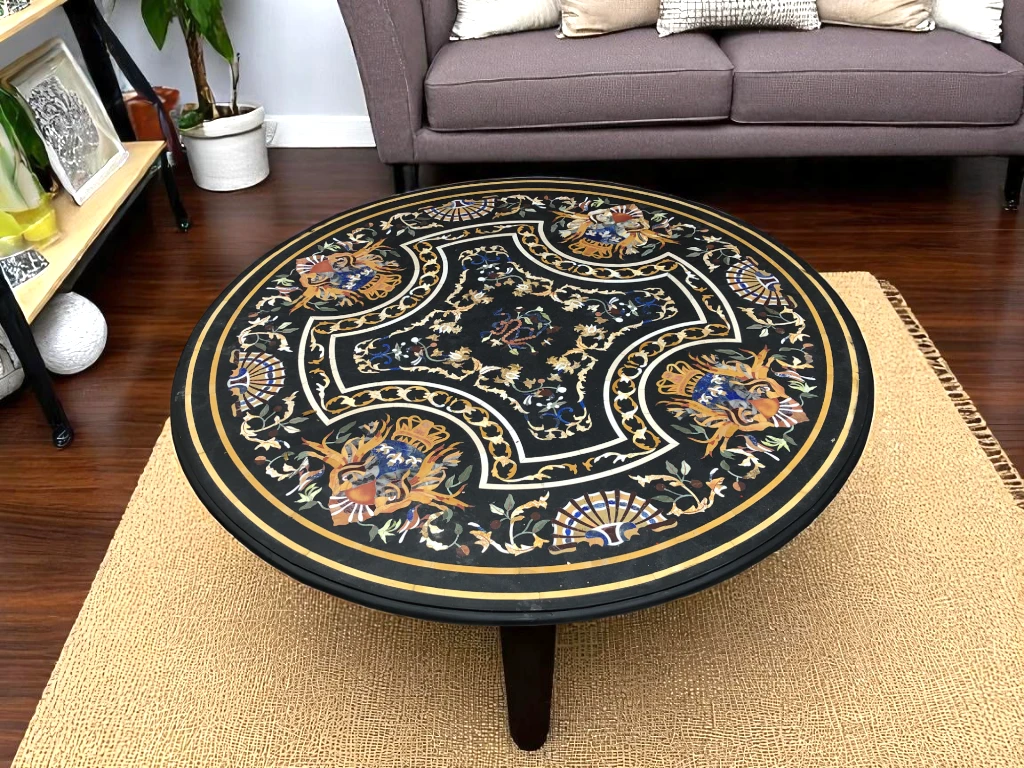 Artisan-crafted Marble Dining Table Natural Beauty of Semi Precious Gemstones
