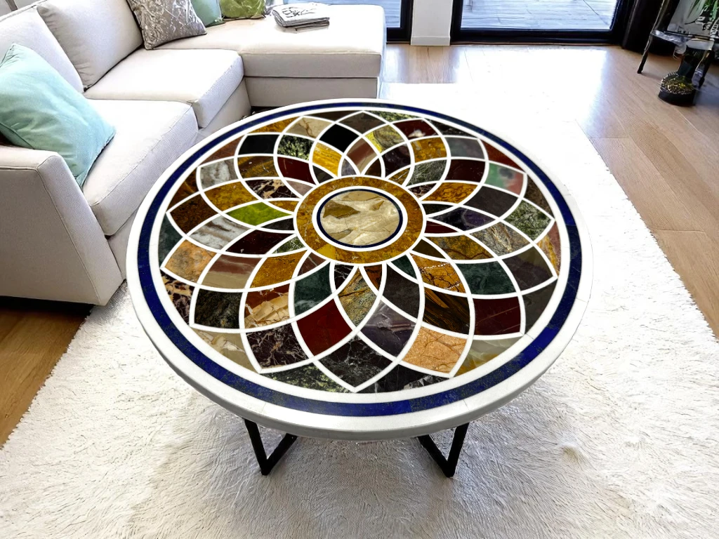 Luxury Gemstone Round Marble Table Top