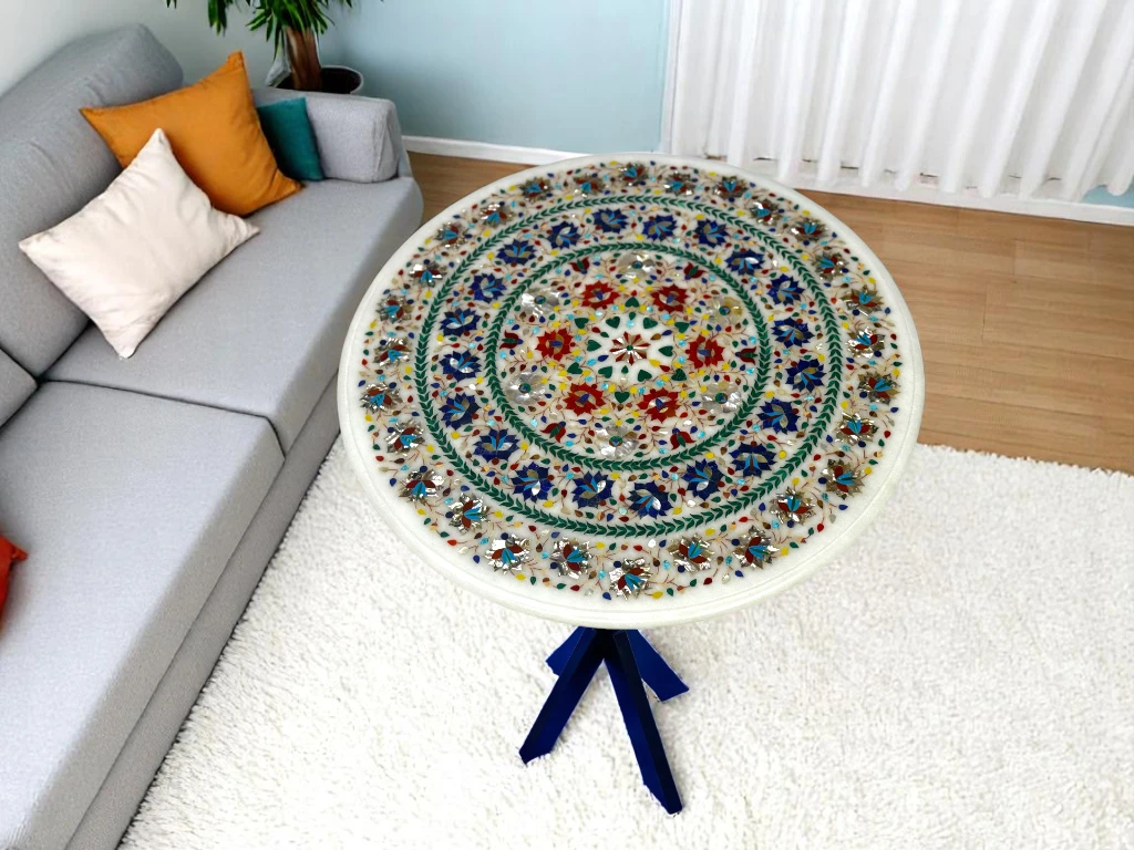 Luxury Marble Coffee Table with Multi Precious Gemstone Inlay Buy Online