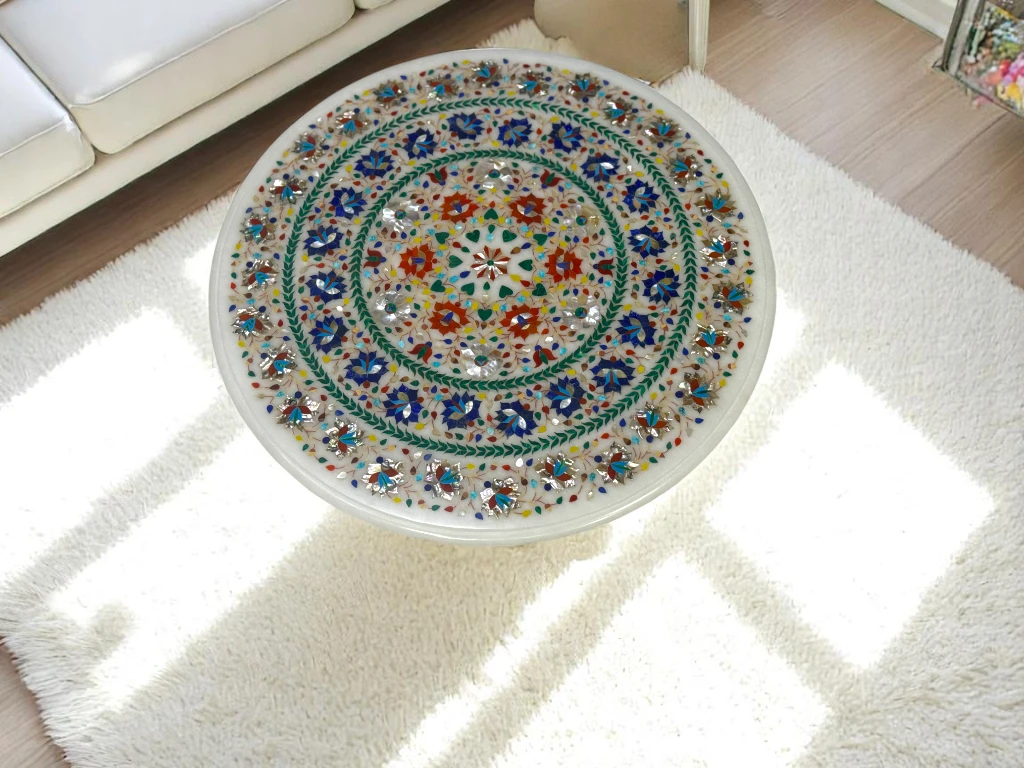 Luxury Marble Coffee Table with Multi Precious Gemstone Inlay Buy Online