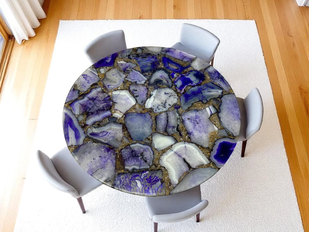 Luxury Purple Agate Round Table – Natural Stone Elegance for Your Home