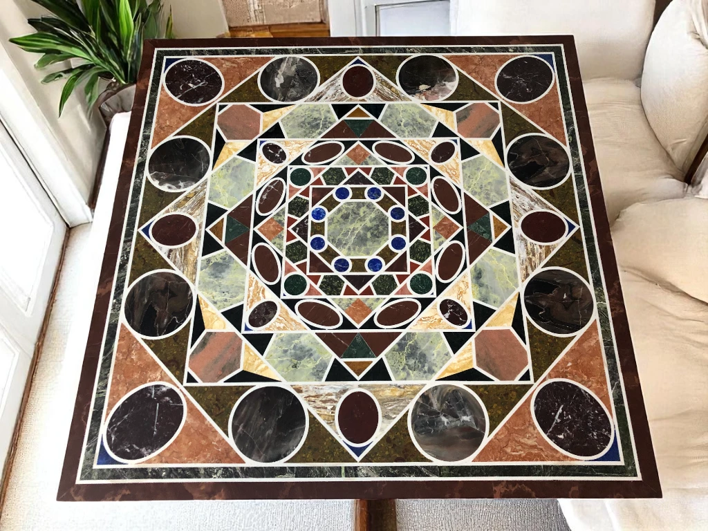 Marble Square Table with Pietradura Art – Vedant Artisans