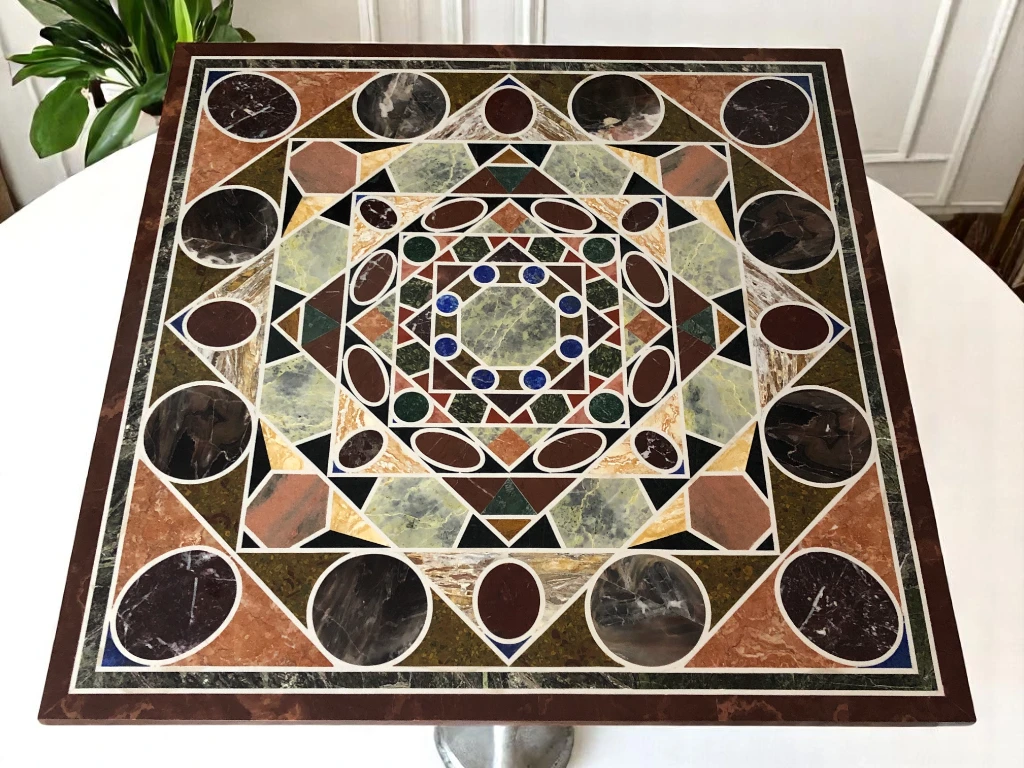 Marble Square Table with Pietradura Art – Vedant Artisans