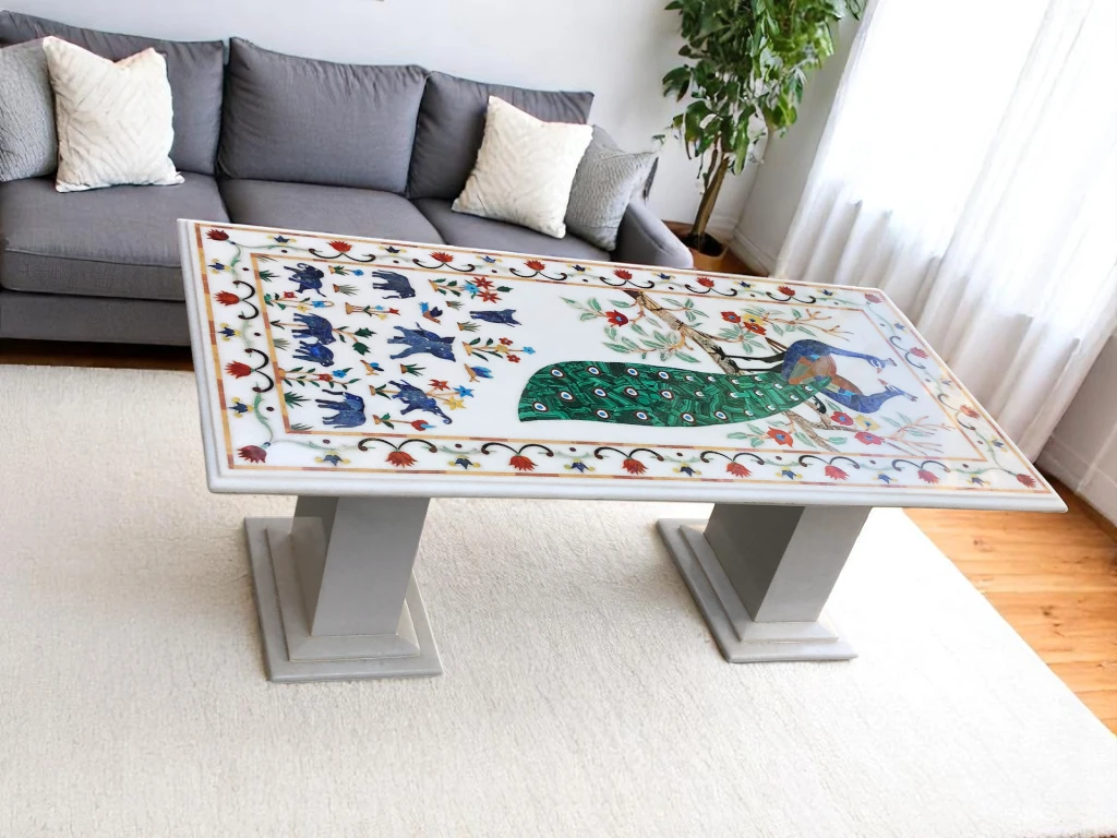 Marble Top Rectangular Dining Table - Vedant Artisans