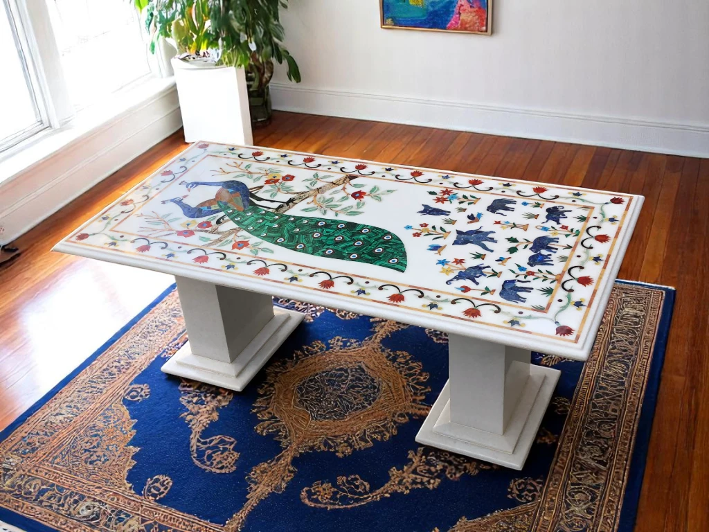 Marble Top Rectangular Dining Table -  Vedant Artisans