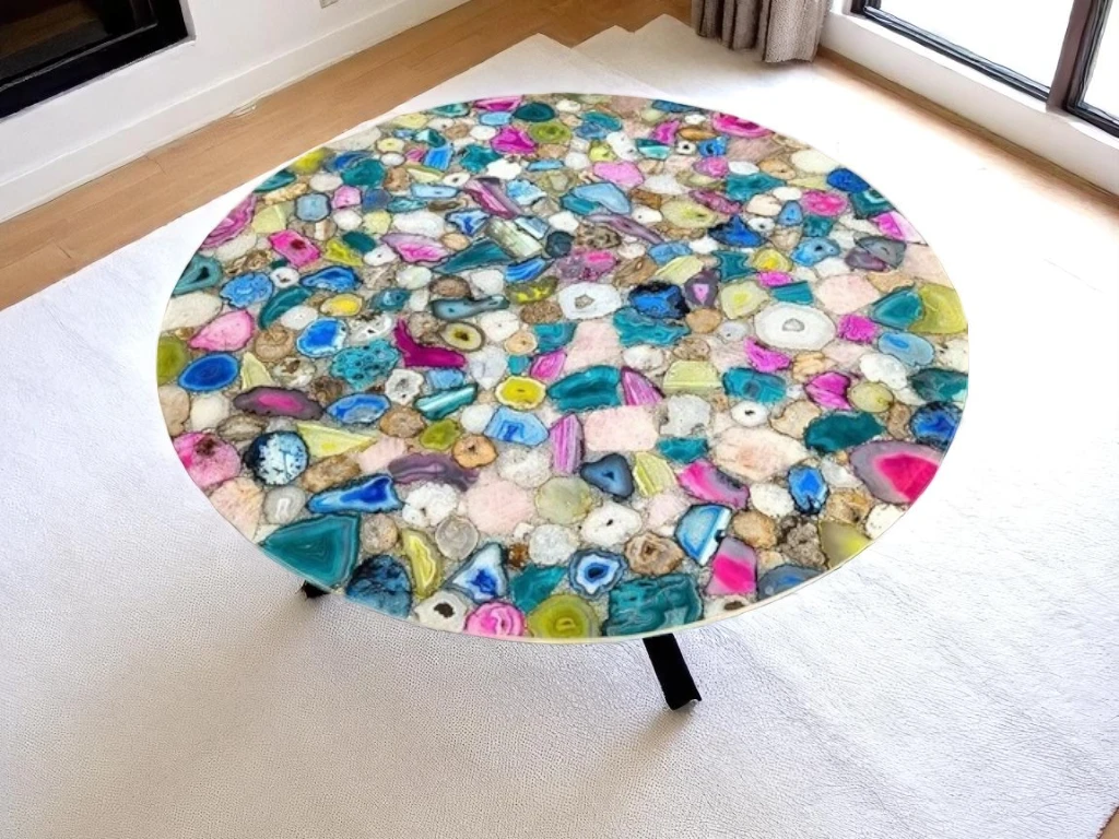 Gemstone Console Table with Mosaic Handmade Pattern