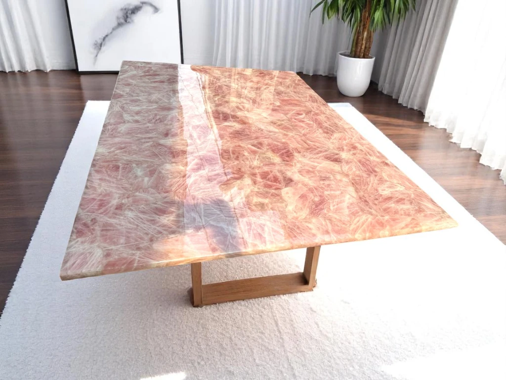 Marvelous Rose Quartz Slab Table Top Custom Dining Room Elegance