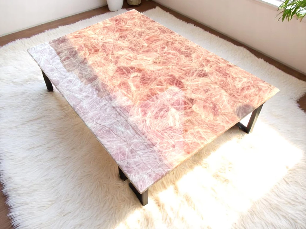 Marvelous Rose Quartz Slab Table Top Custom Dining Room Elegance