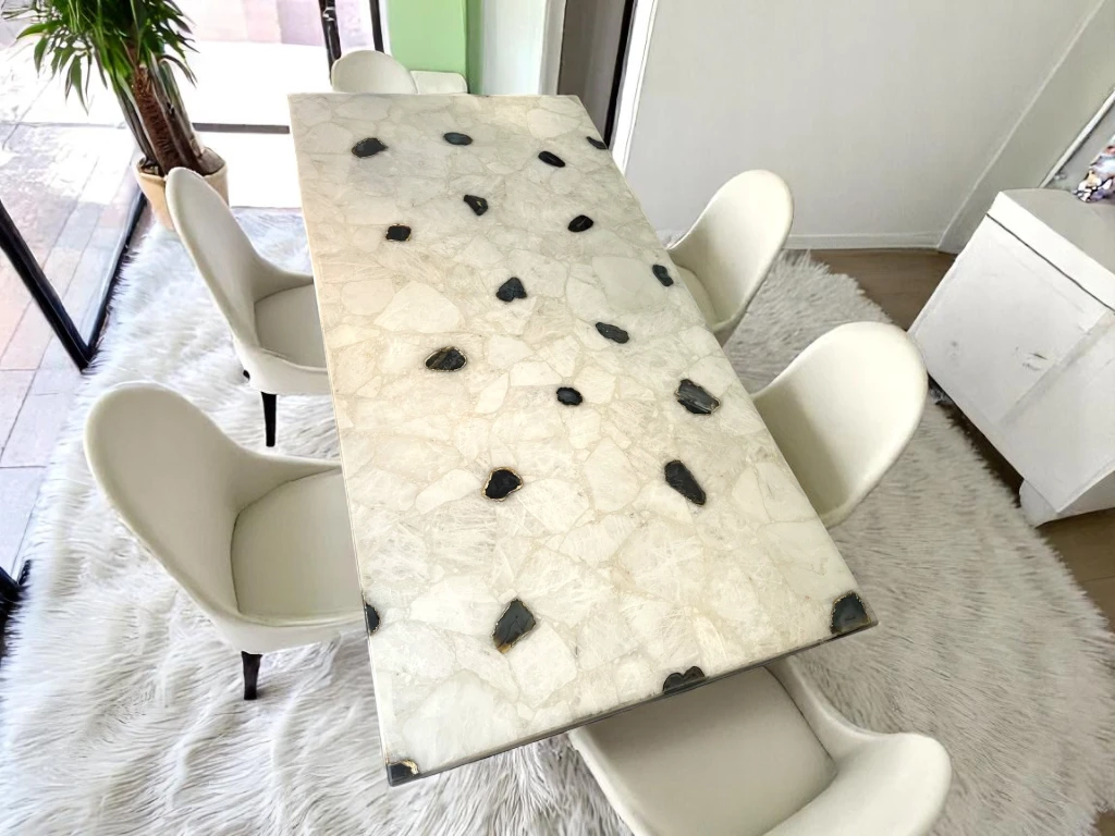 Artisan-crafted Marble Dining Table Natural Beauty of Semi Precious Gemstones