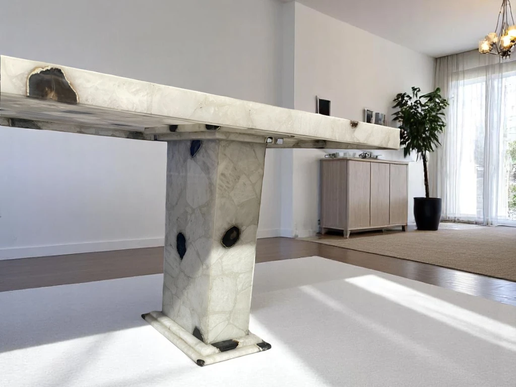 Modern White Agate Dining Table for Farmhouse Style