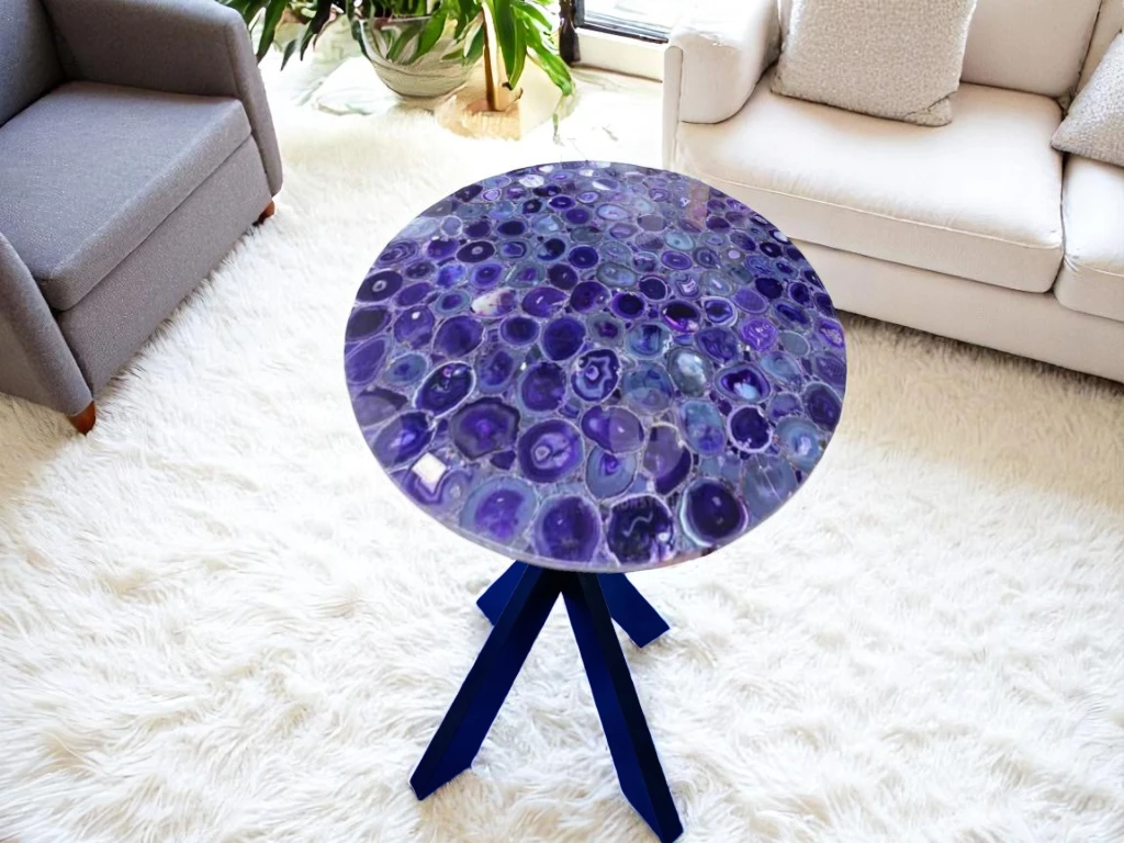 Purple Agate Round Coffee Table Luxury Gemstone Home Decor