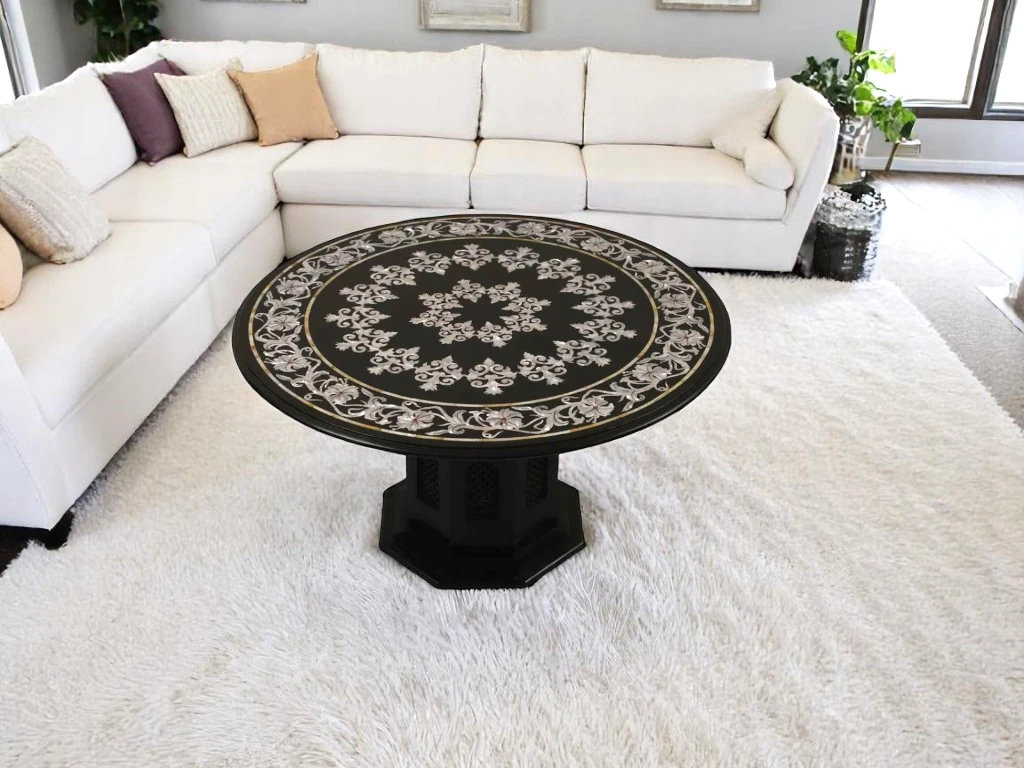 Round Coffee Inlay Table : Semi Precious Stone 
