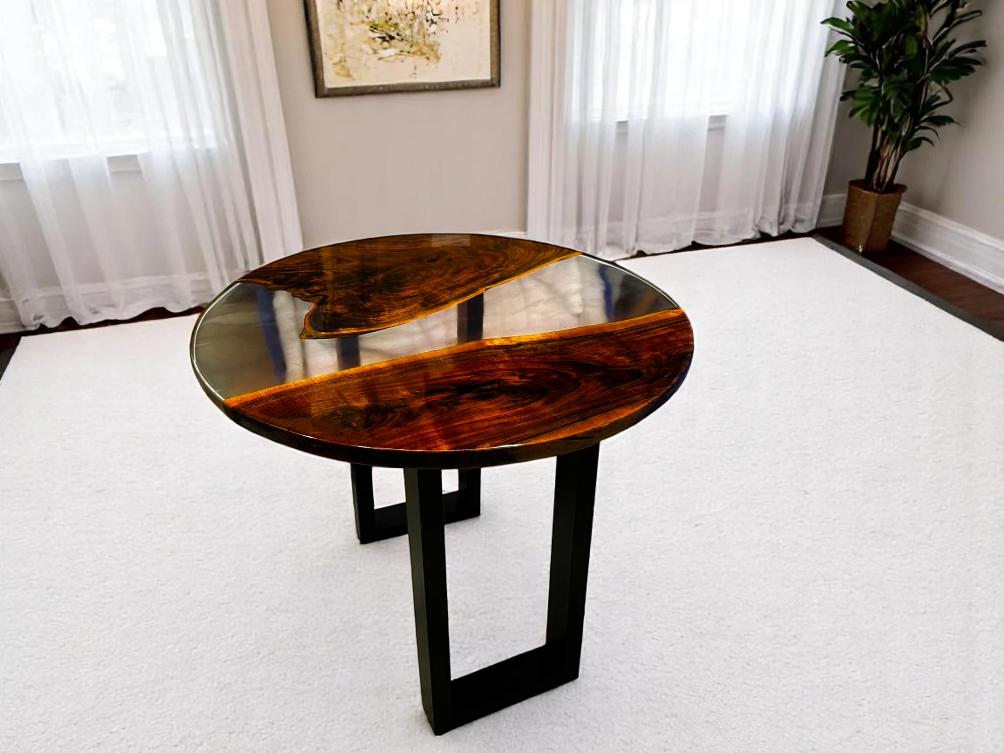 Round Epoxy Console Table for Living Room 