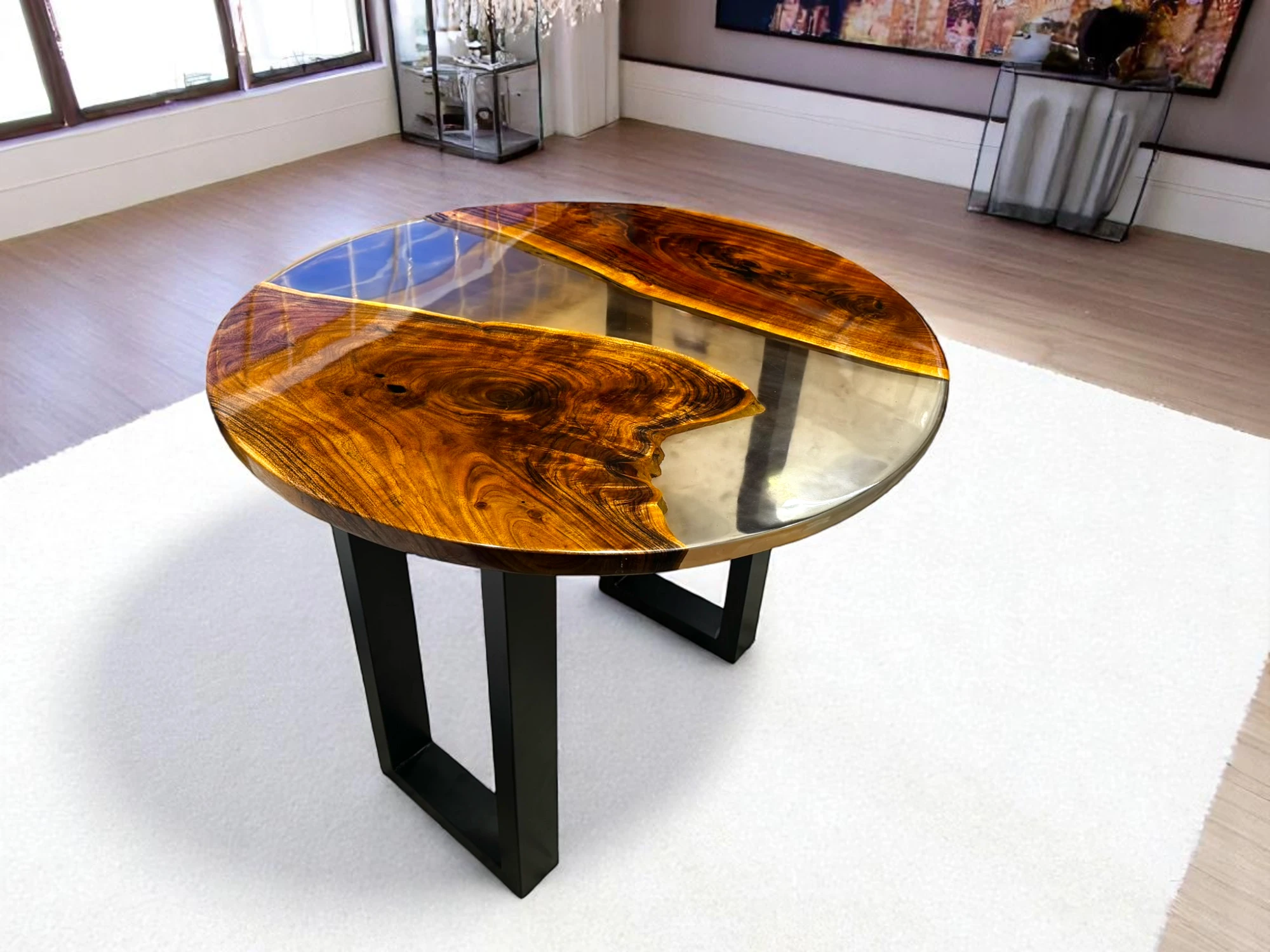 Round Epoxy Console Table for Living Room 