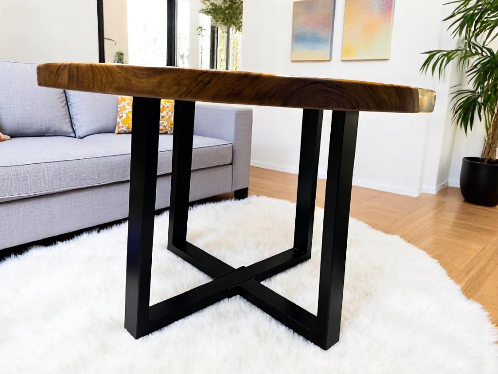 Round Epoxy Table with Natural Wood Resin River Rocks