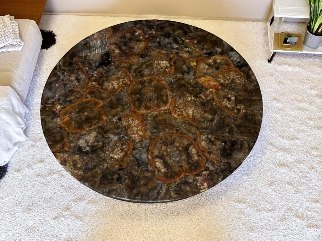 Round Petrified Wood Side Table for Bedroom Decor