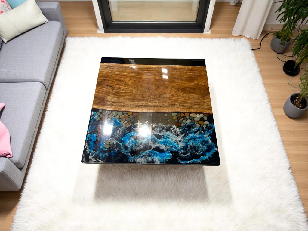 Square Epoxy Coffee Table: Modern Elegance with Natural Wood