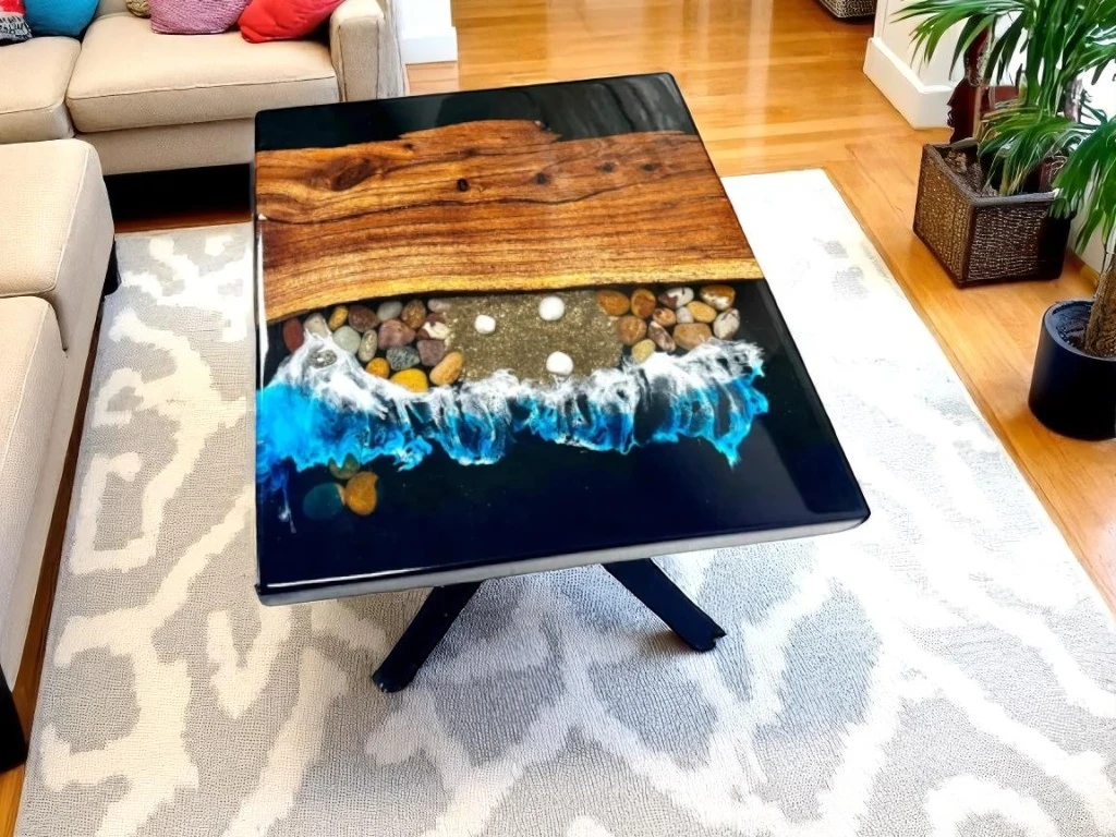 Versatile Living Room Side Table with Mop Inlaid Stone Accent